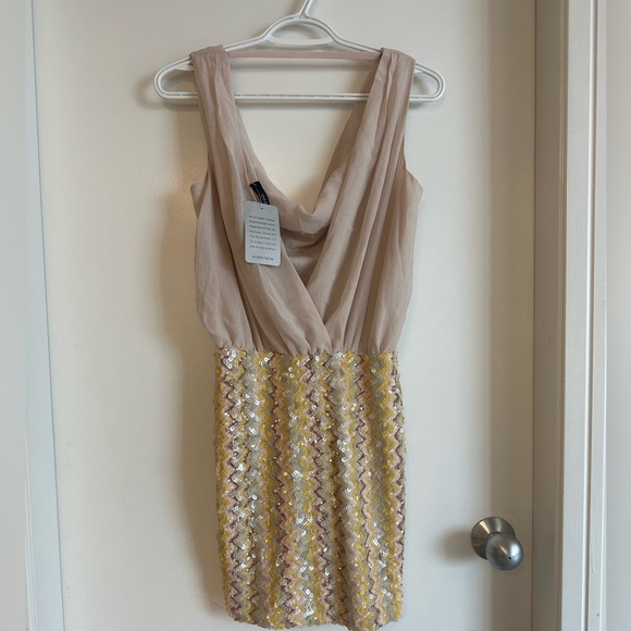Sequin Skirt Dress With flowy Chiffon Champagne Top open back - Picture 2 of 4